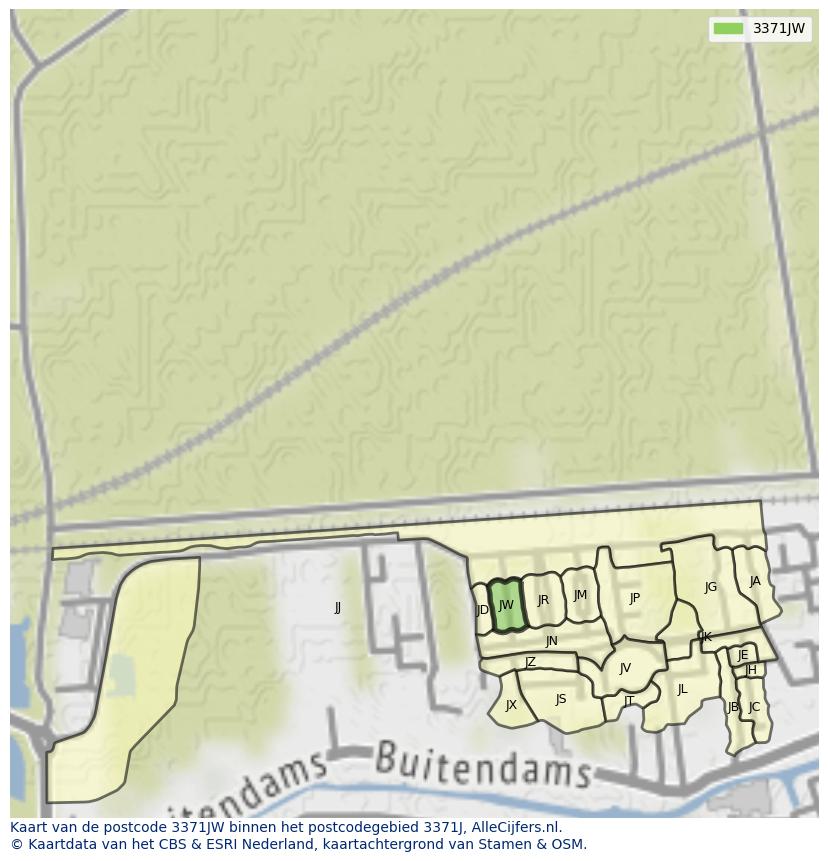 Afbeelding van het postcodegebied 3371 JW op de kaart.