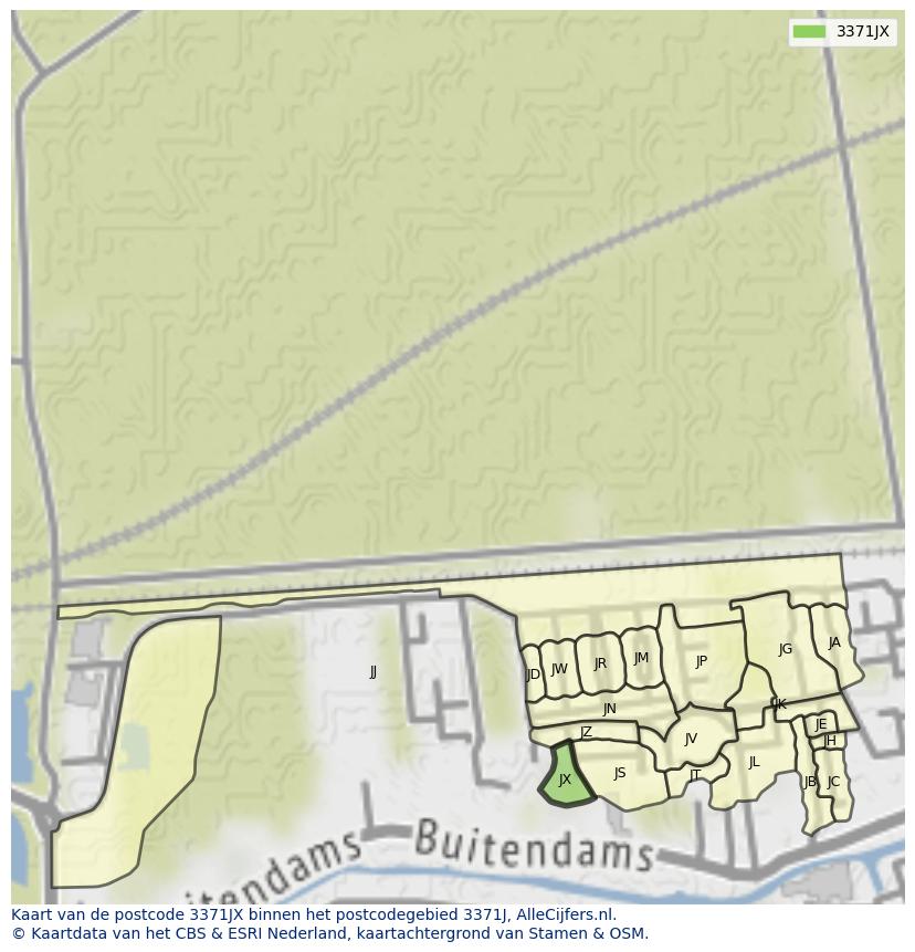 Afbeelding van het postcodegebied 3371 JX op de kaart.