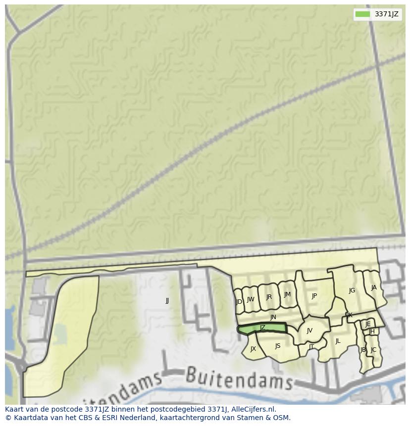 Afbeelding van het postcodegebied 3371 JZ op de kaart.
