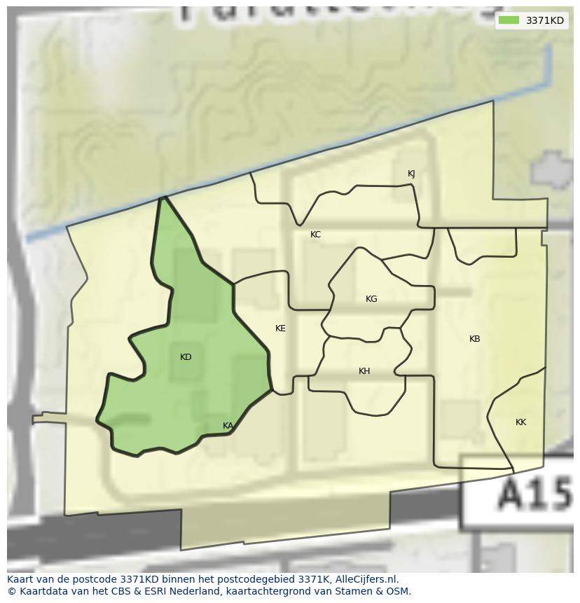 Afbeelding van het postcodegebied 3371 KD op de kaart.