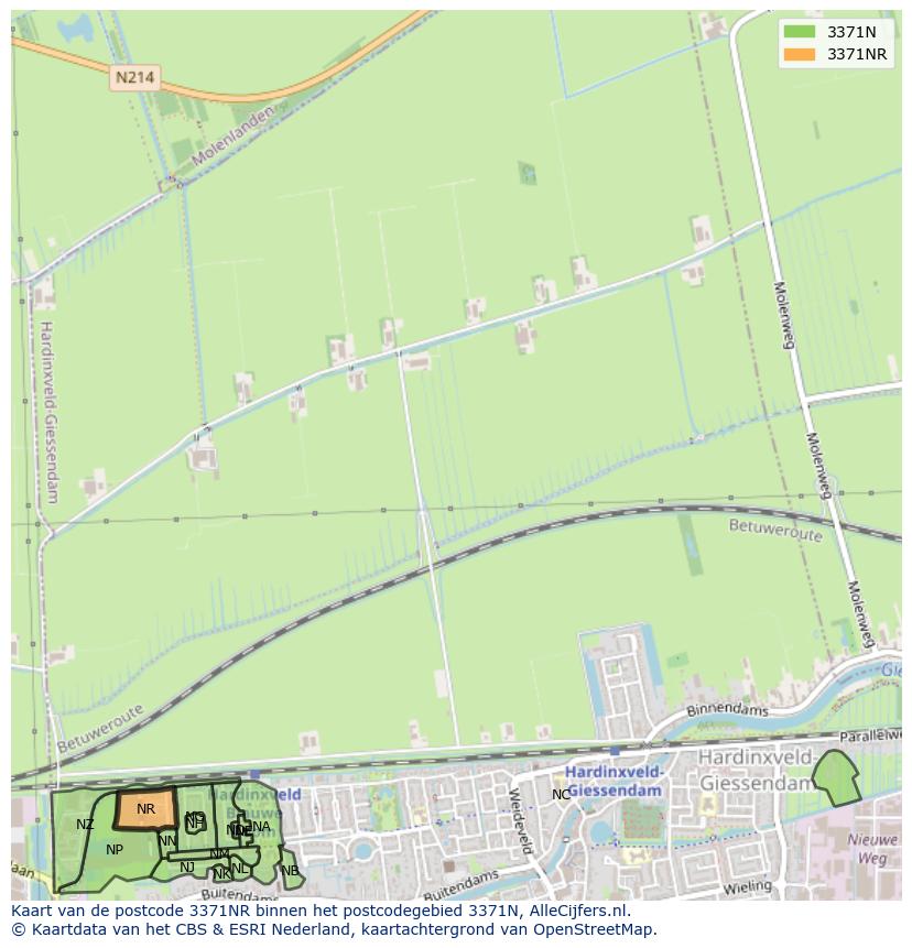 Afbeelding van het postcodegebied 3371 NR op de kaart.