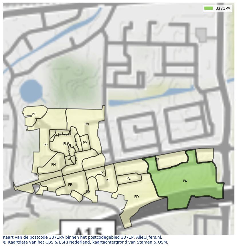 Afbeelding van het postcodegebied 3371 PA op de kaart.