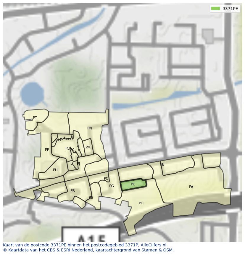 Afbeelding van het postcodegebied 3371 PE op de kaart.