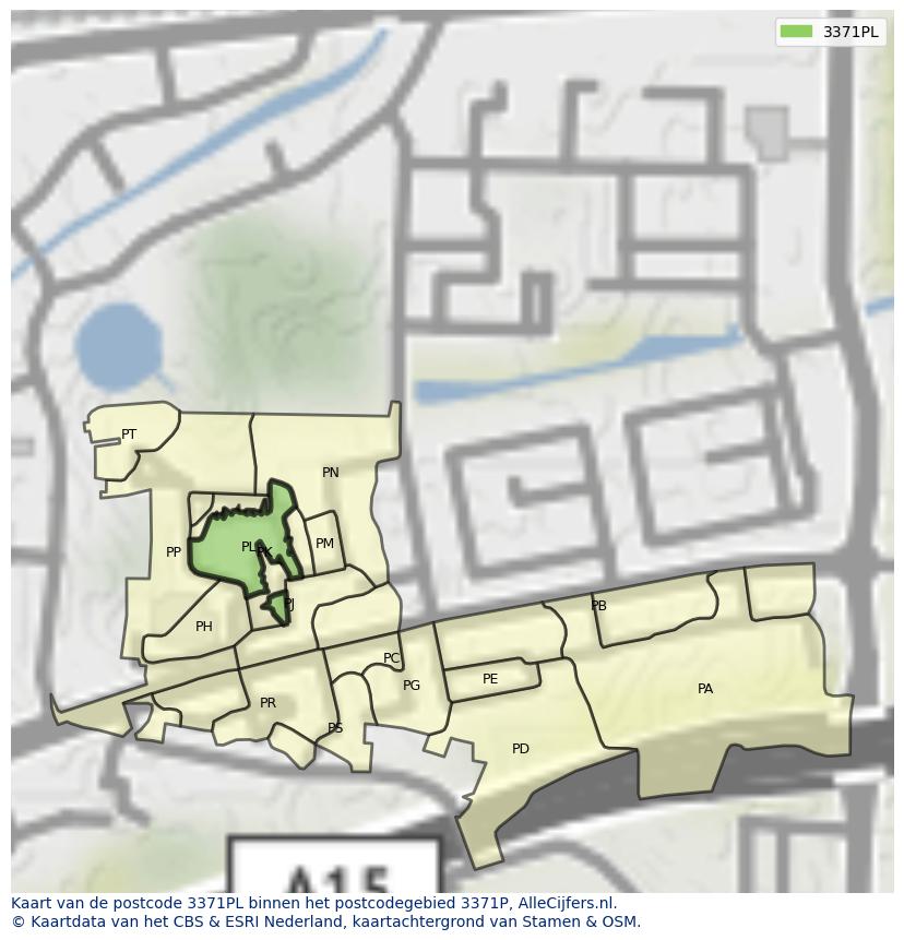 Afbeelding van het postcodegebied 3371 PL op de kaart.
