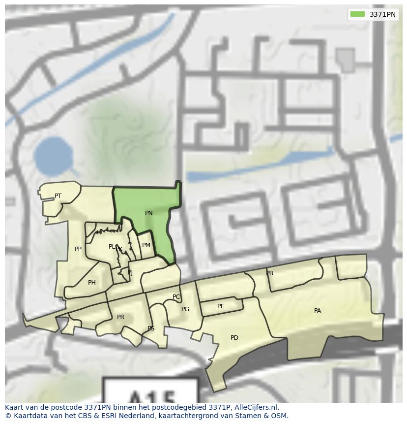 Afbeelding van het postcodegebied 3371 PN op de kaart.