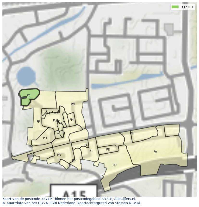 Afbeelding van het postcodegebied 3371 PT op de kaart.