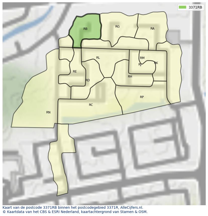 Afbeelding van het postcodegebied 3371 RB op de kaart.