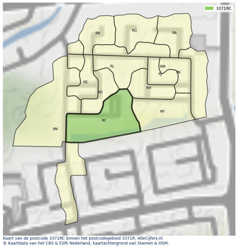 Afbeelding van het postcodegebied 3371 RC op de kaart.
