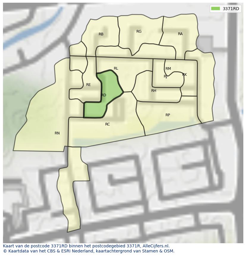 Afbeelding van het postcodegebied 3371 RD op de kaart.