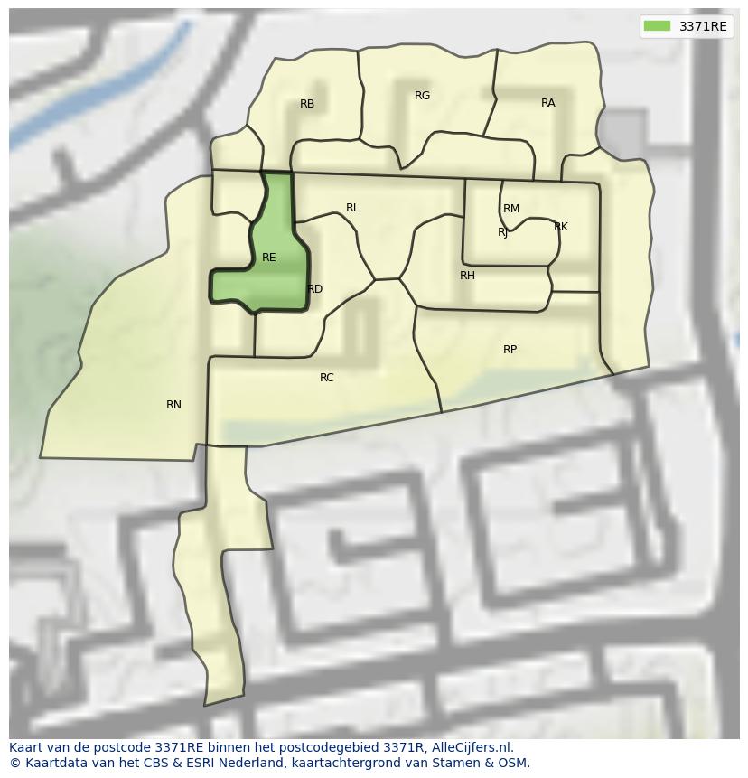 Afbeelding van het postcodegebied 3371 RE op de kaart.
