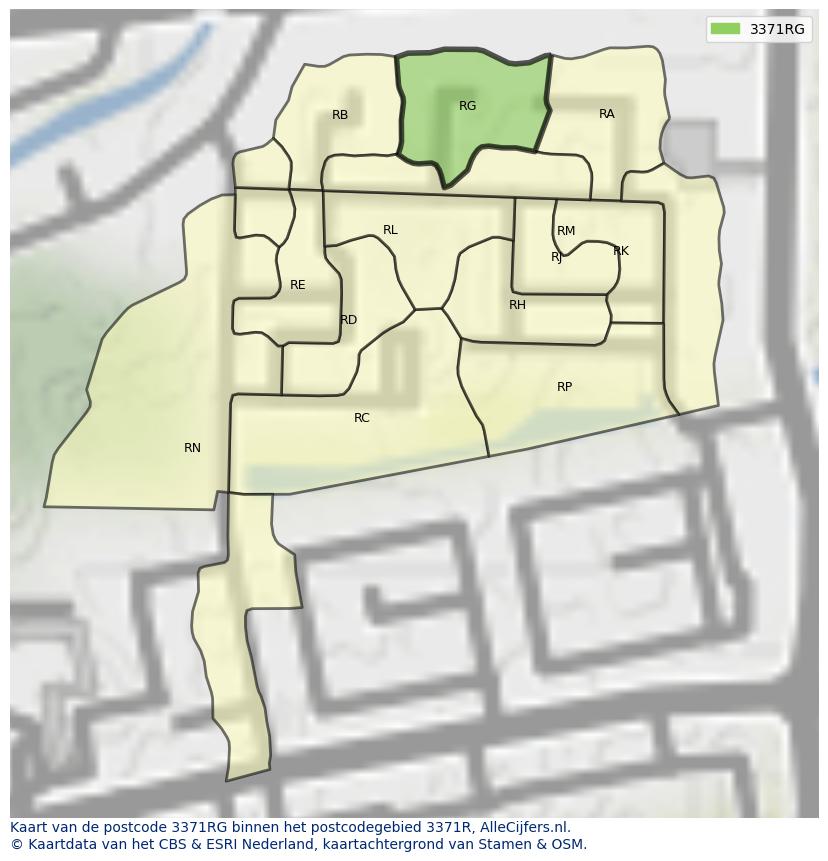 Afbeelding van het postcodegebied 3371 RG op de kaart.