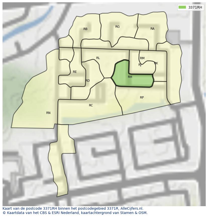 Afbeelding van het postcodegebied 3371 RH op de kaart.