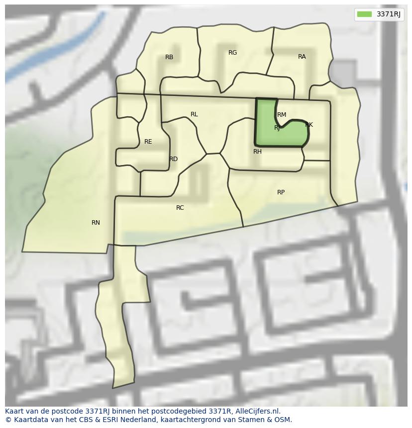 Afbeelding van het postcodegebied 3371 RJ op de kaart.