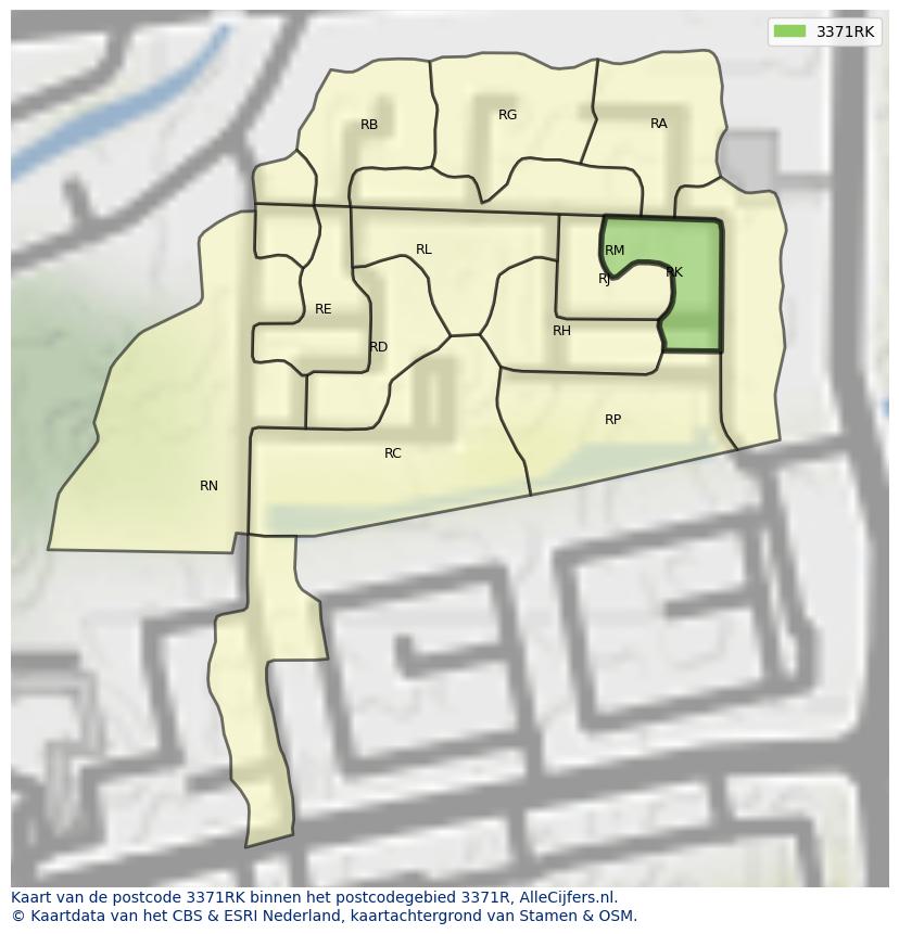 Afbeelding van het postcodegebied 3371 RK op de kaart.