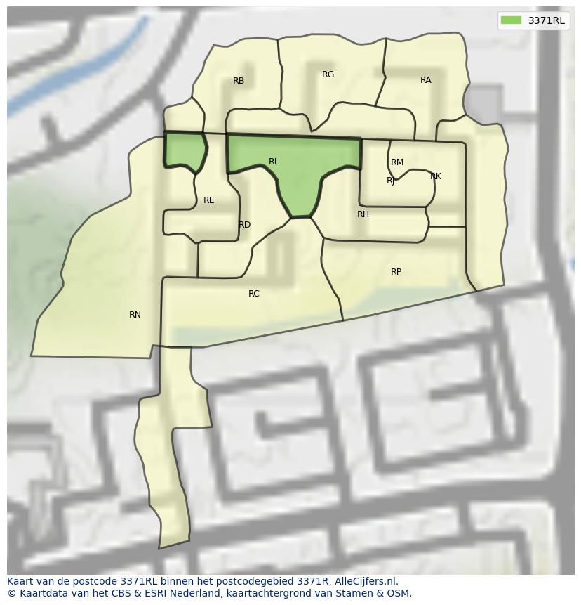 Afbeelding van het postcodegebied 3371 RL op de kaart.