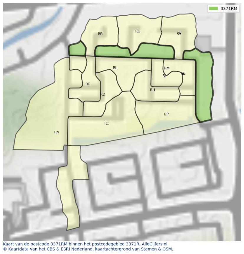Afbeelding van het postcodegebied 3371 RM op de kaart.
