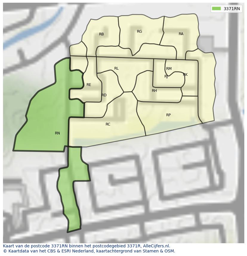 Afbeelding van het postcodegebied 3371 RN op de kaart.
