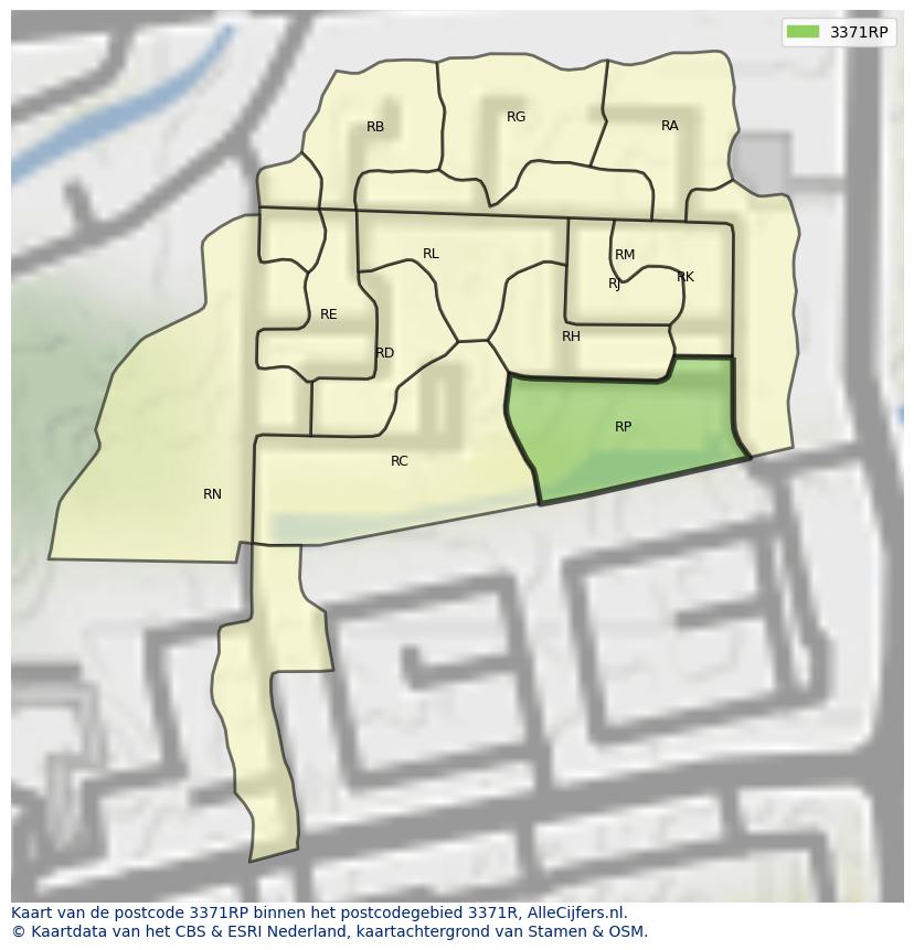 Afbeelding van het postcodegebied 3371 RP op de kaart.