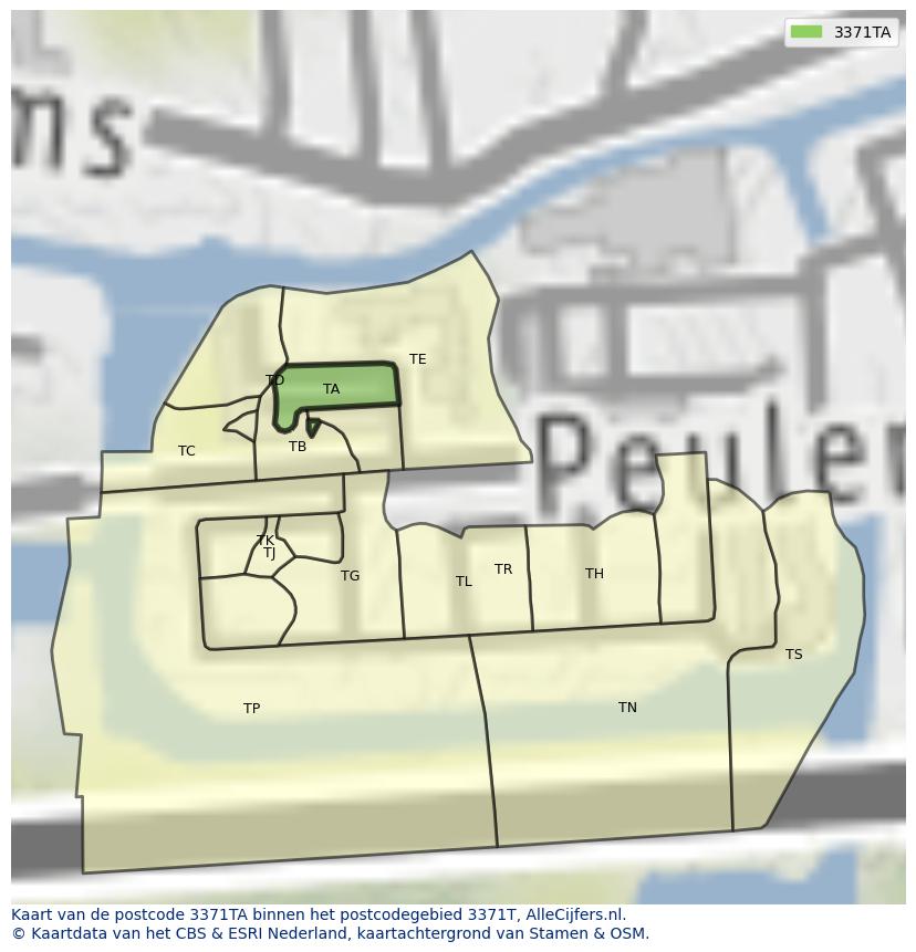 Afbeelding van het postcodegebied 3371 TA op de kaart.