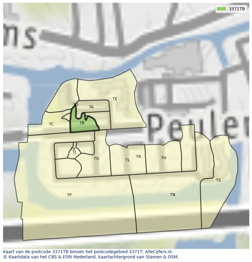 Afbeelding van het postcodegebied 3371 TB op de kaart.