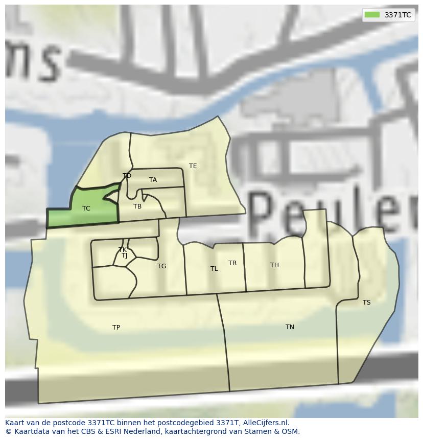 Afbeelding van het postcodegebied 3371 TC op de kaart.