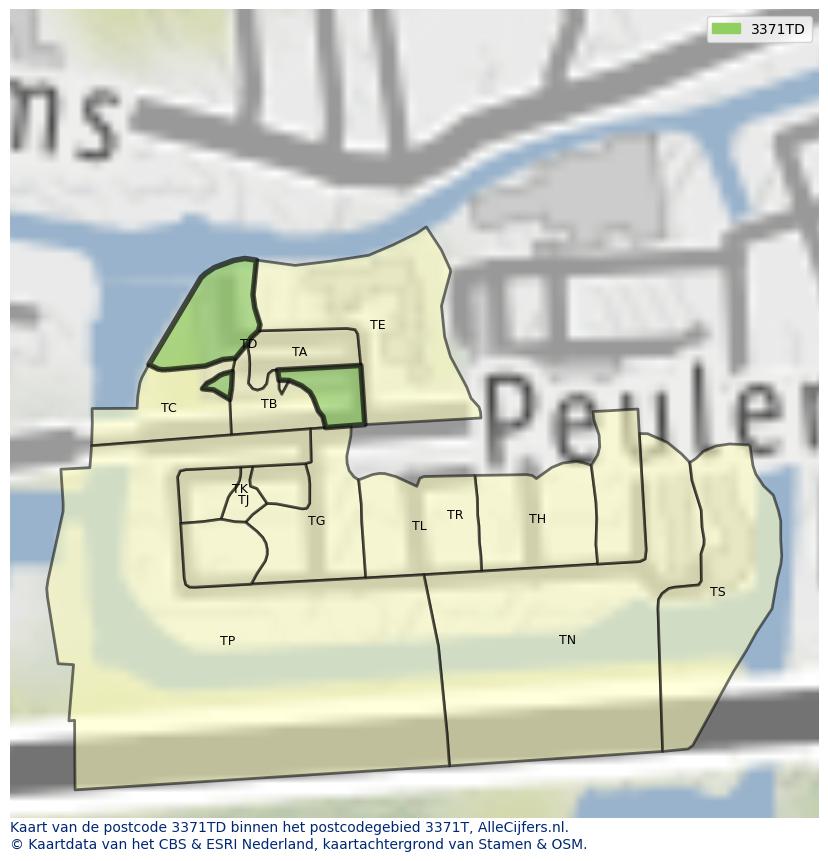 Afbeelding van het postcodegebied 3371 TD op de kaart.
