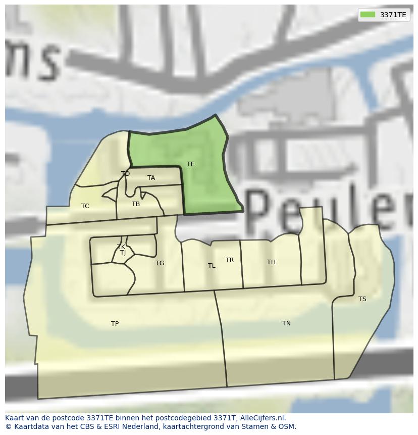 Afbeelding van het postcodegebied 3371 TE op de kaart.