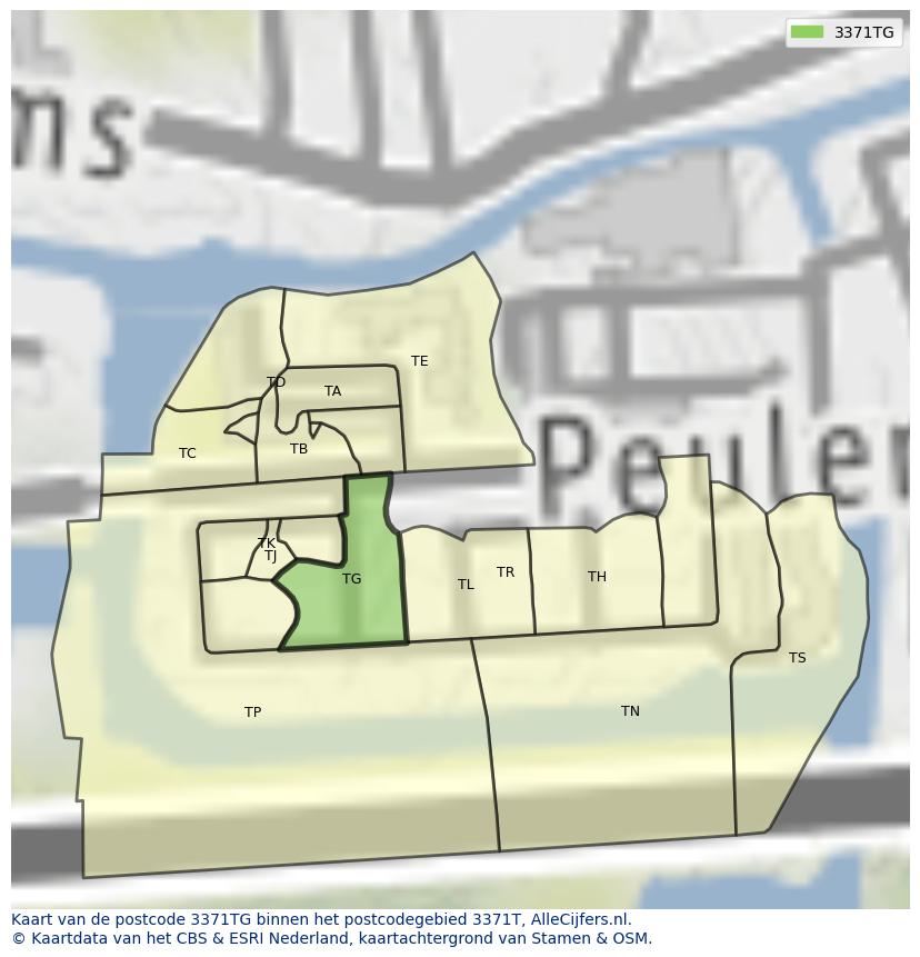 Afbeelding van het postcodegebied 3371 TG op de kaart.