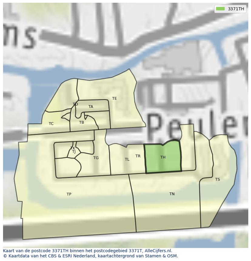 Afbeelding van het postcodegebied 3371 TH op de kaart.