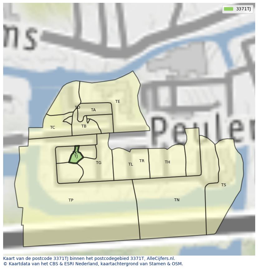 Afbeelding van het postcodegebied 3371 TJ op de kaart.