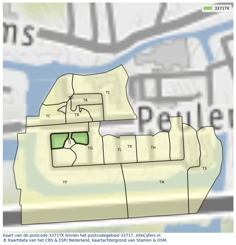 Afbeelding van het postcodegebied 3371 TK op de kaart.