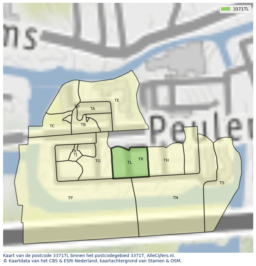 Afbeelding van het postcodegebied 3371 TL op de kaart.