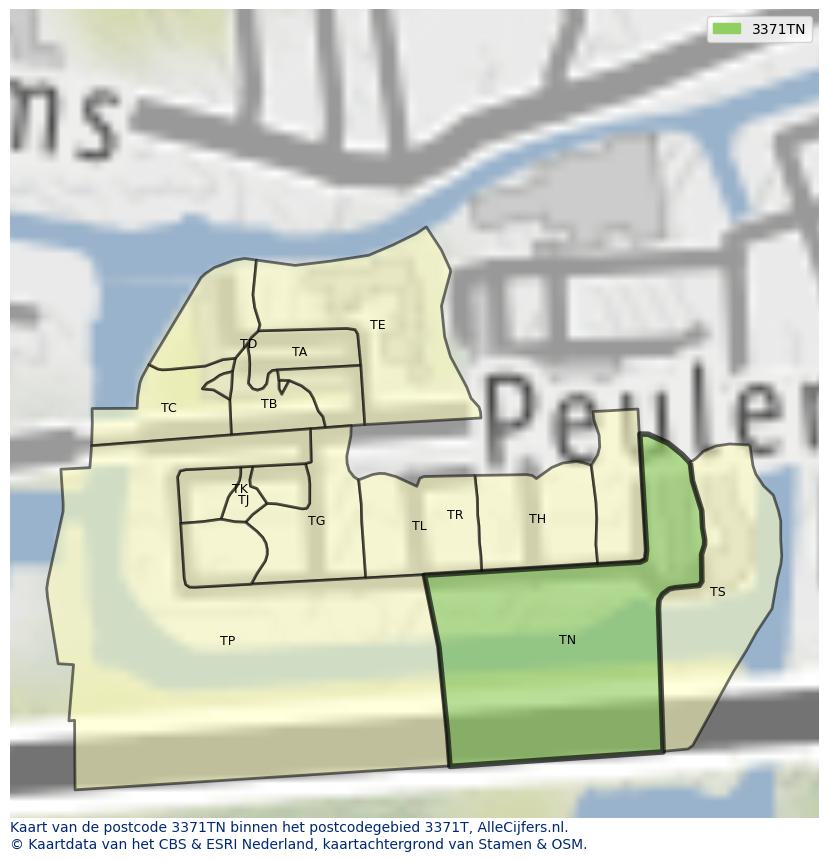 Afbeelding van het postcodegebied 3371 TN op de kaart.