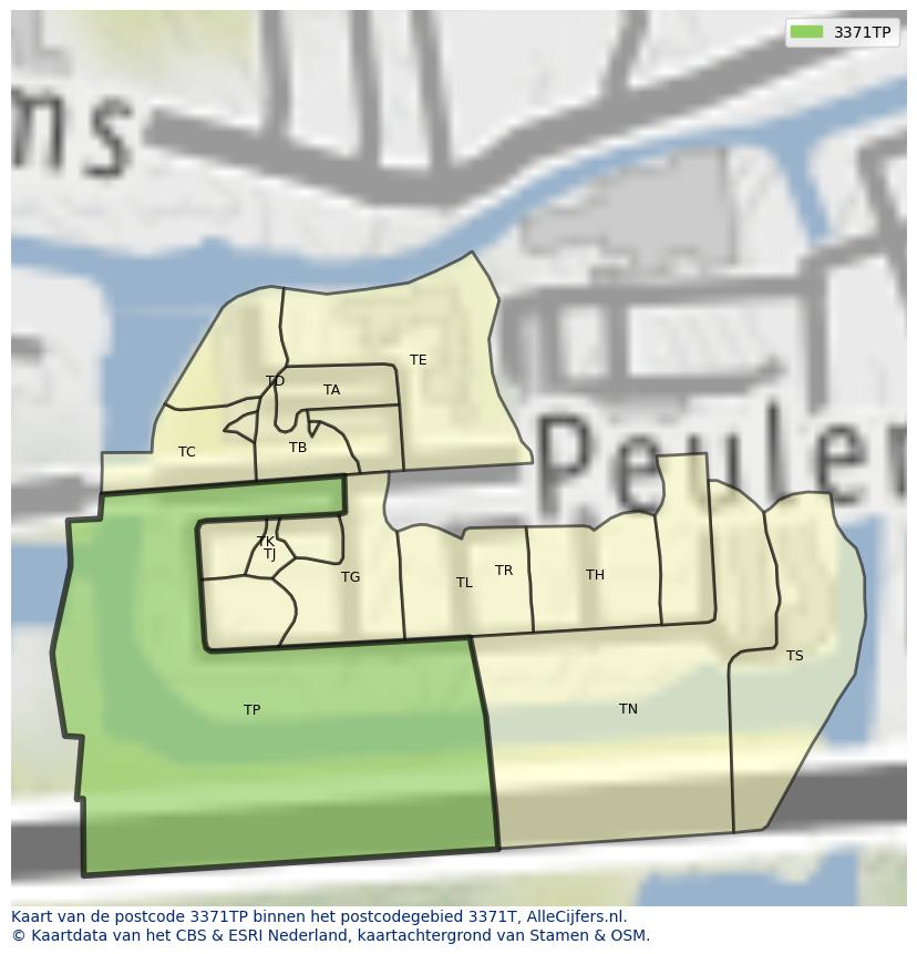 Afbeelding van het postcodegebied 3371 TP op de kaart.