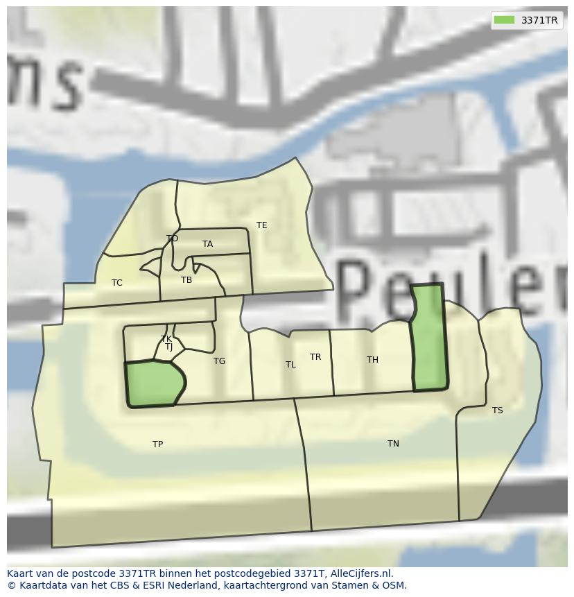 Afbeelding van het postcodegebied 3371 TR op de kaart.