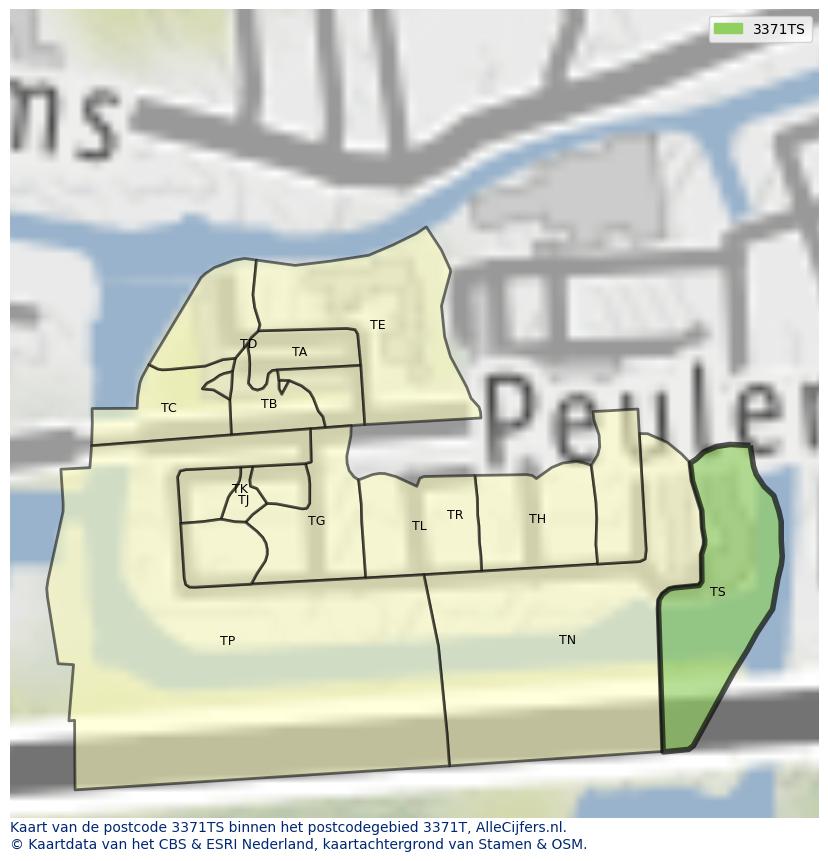 Afbeelding van het postcodegebied 3371 TS op de kaart.