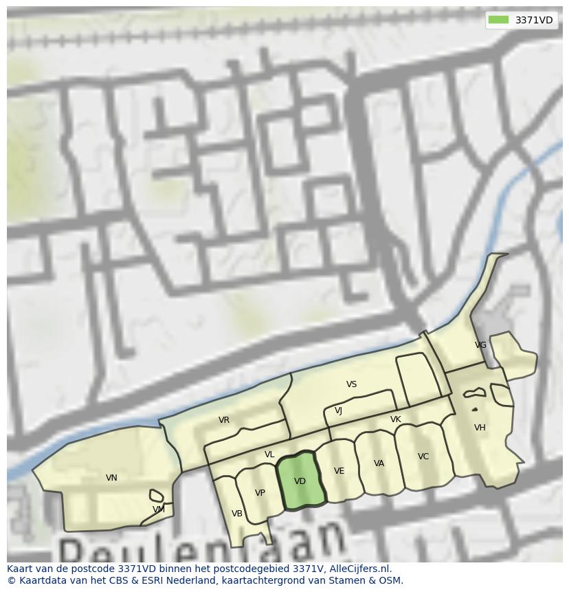 Afbeelding van het postcodegebied 3371 VD op de kaart.