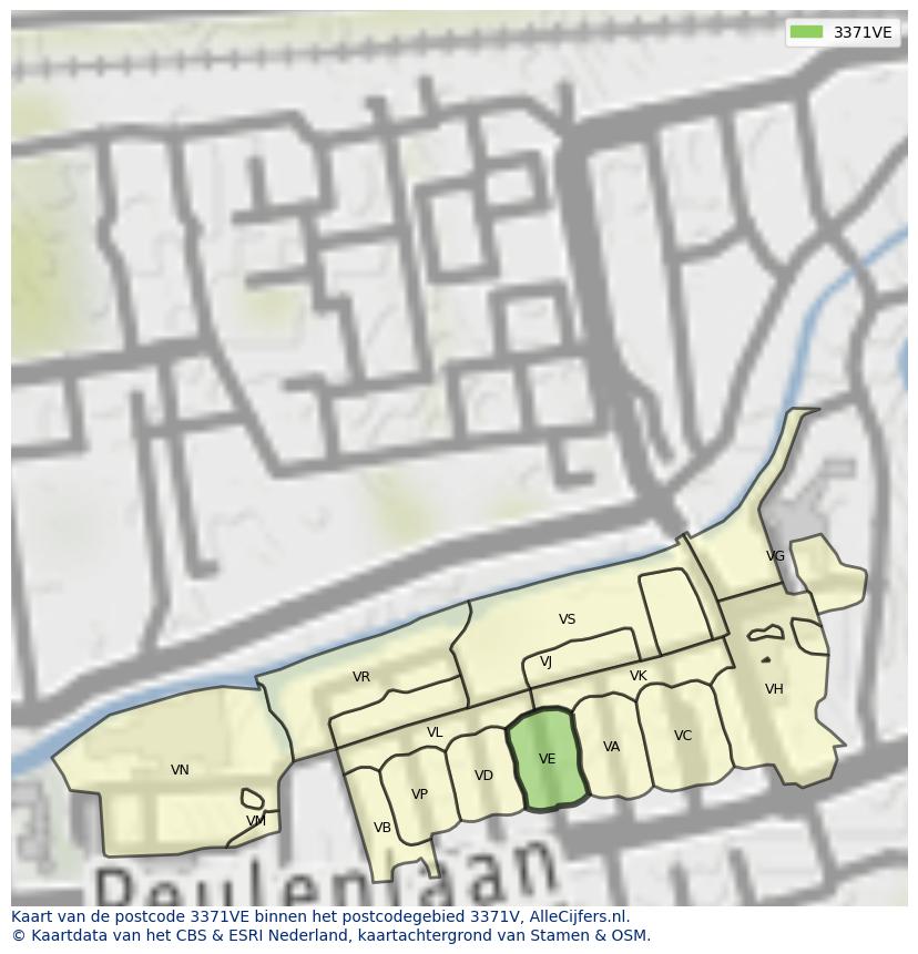 Afbeelding van het postcodegebied 3371 VE op de kaart.
