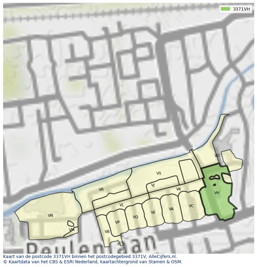 Afbeelding van het postcodegebied 3371 VH op de kaart.