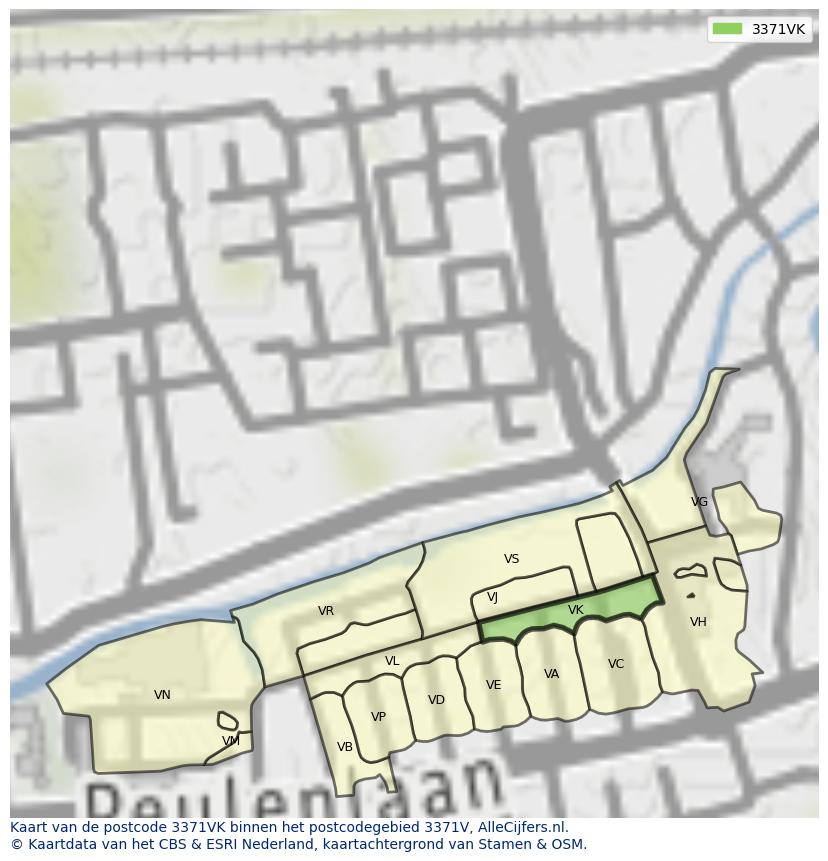 Afbeelding van het postcodegebied 3371 VK op de kaart.