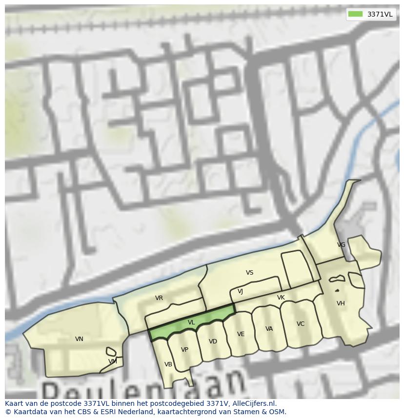 Afbeelding van het postcodegebied 3371 VL op de kaart.