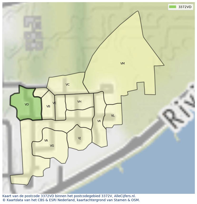 Afbeelding van het postcodegebied 3372 VD op de kaart.