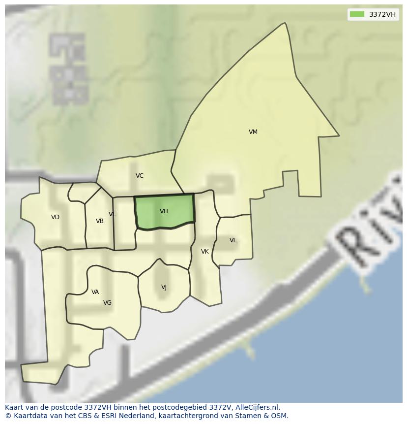 Afbeelding van het postcodegebied 3372 VH op de kaart.