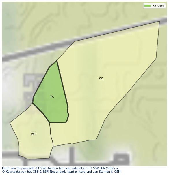 Afbeelding van het postcodegebied 3372 WL op de kaart.