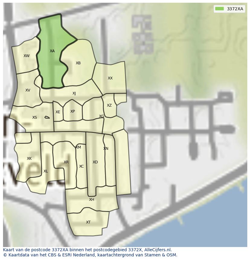 Afbeelding van het postcodegebied 3372 XA op de kaart.