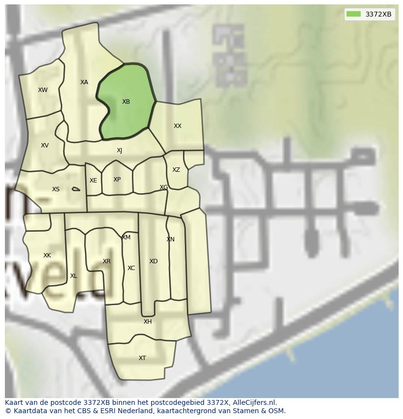 Afbeelding van het postcodegebied 3372 XB op de kaart.