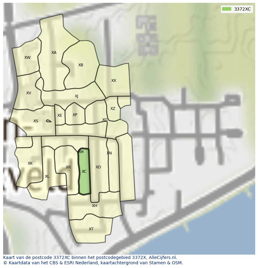 Afbeelding van het postcodegebied 3372 XC op de kaart.