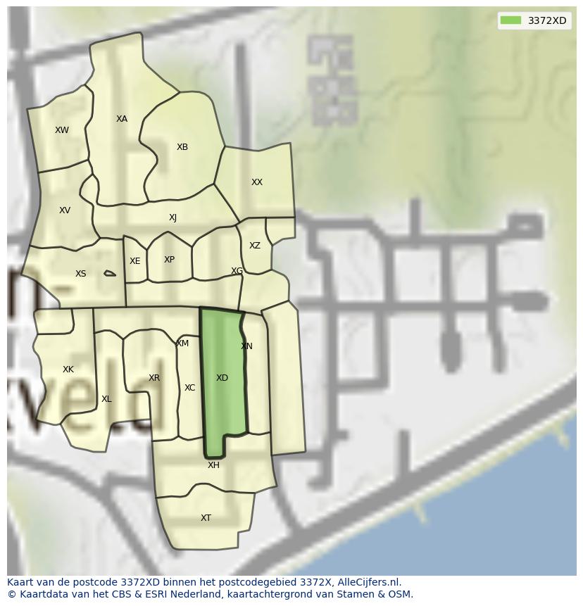 Afbeelding van het postcodegebied 3372 XD op de kaart.