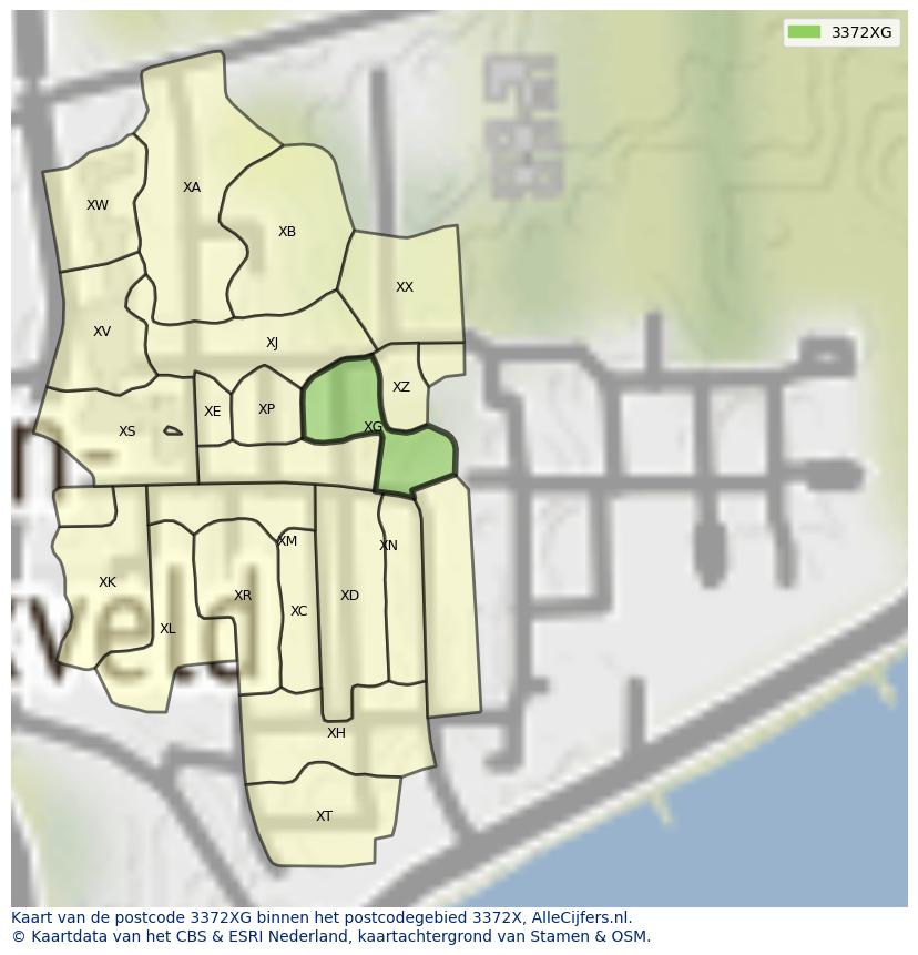 Afbeelding van het postcodegebied 3372 XG op de kaart.