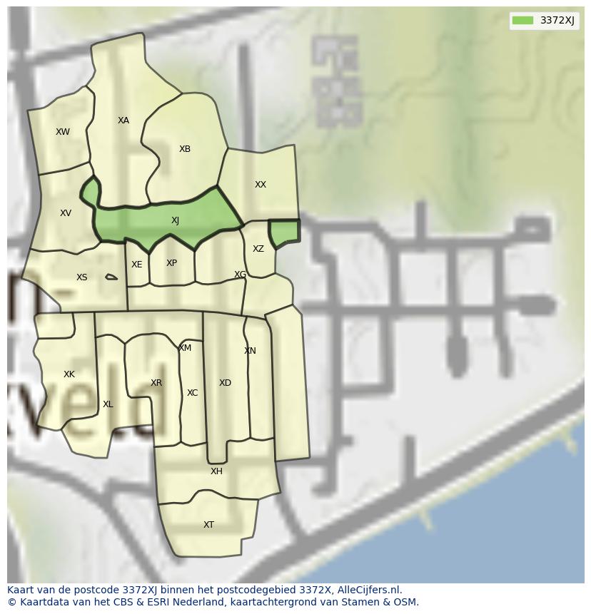 Afbeelding van het postcodegebied 3372 XJ op de kaart.